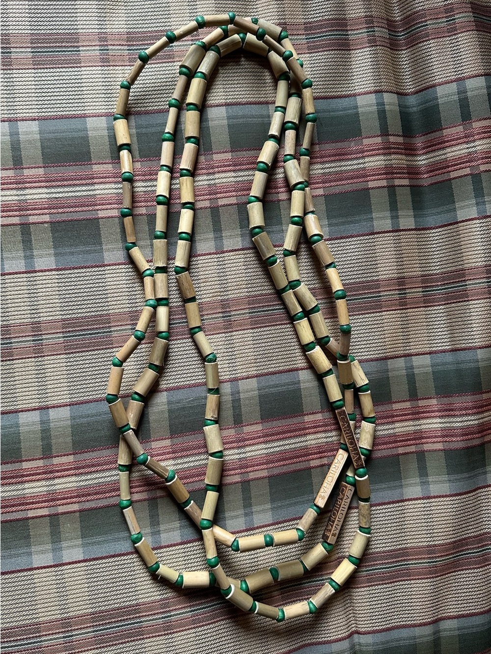 Three Carolina Bamboo Green Beaded Single Strand Necklaces